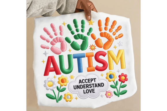 Autism Awareness Faux Embroidery PNG