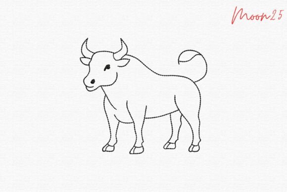 Cute Cow Outline Embroidery Design