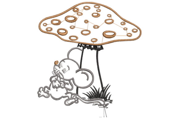 Cute Mouse Under Mushroom Embroidery
