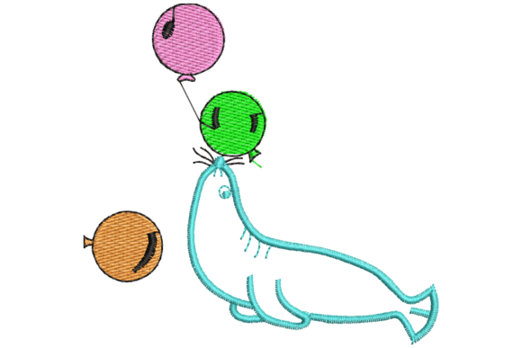 Cute Seal with Balloons Embroidery