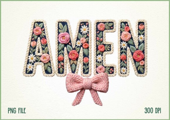 Faux Amen Floral Embroidery Faith PNG