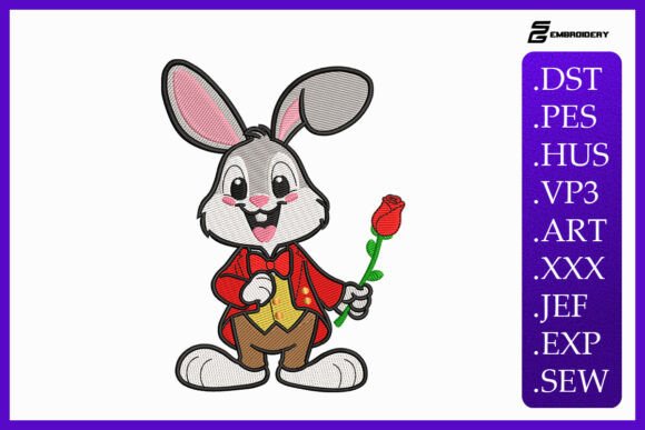 Floral Bunny Machine Embroidery Design