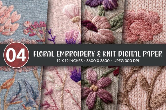 Floral Embroidery Knit Digital Paper