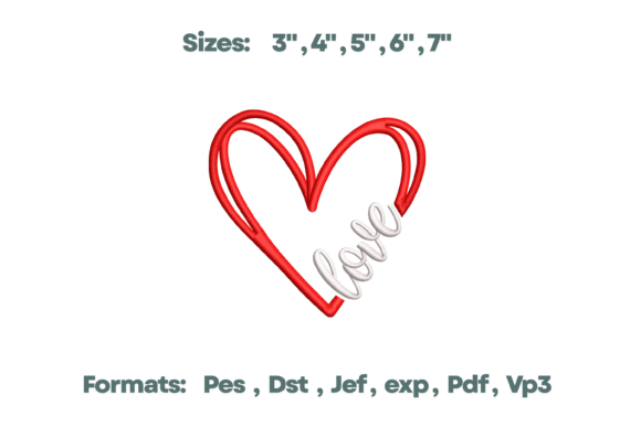 Heart Love Cursive Script Art Embroidery