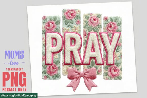 Pray Floral Faux Embroidery PNG