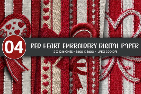 Red Heart Embroidery Digital Paper