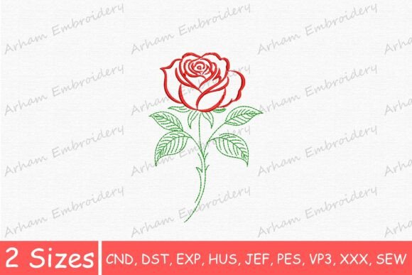 Romantic Rose Stem Floral Embroidery