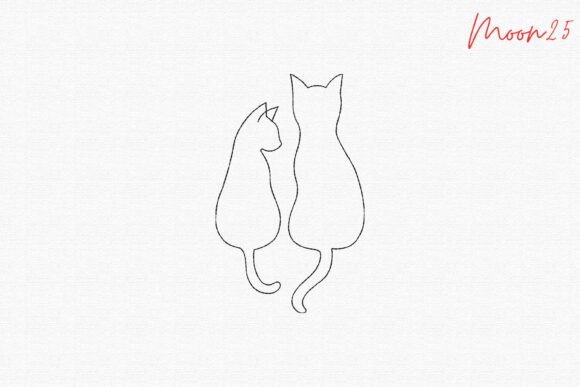 Two Cats Minimal Line Embroidery