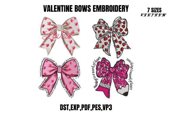 Valentine Bows Embroidery Designs Bundle