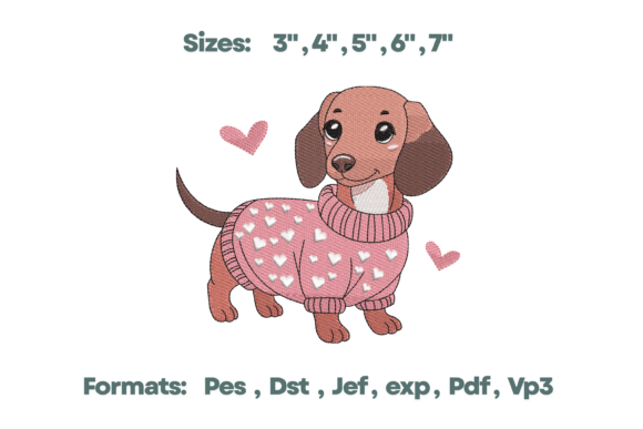 Valentine’s Dachshund Dog Embroidery